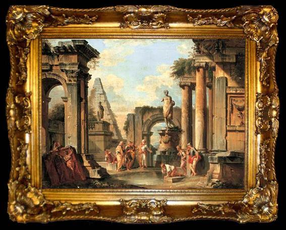 framed  Giovanni Paolo Panini A capriccio of classical ruins with Diogenes throwing away his cup, ta009-2